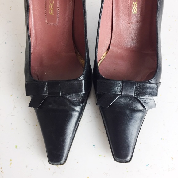 Sergio Rossi pointy toe Y2K low bow pump black leather 2000s office chic - Picture 8 of 8